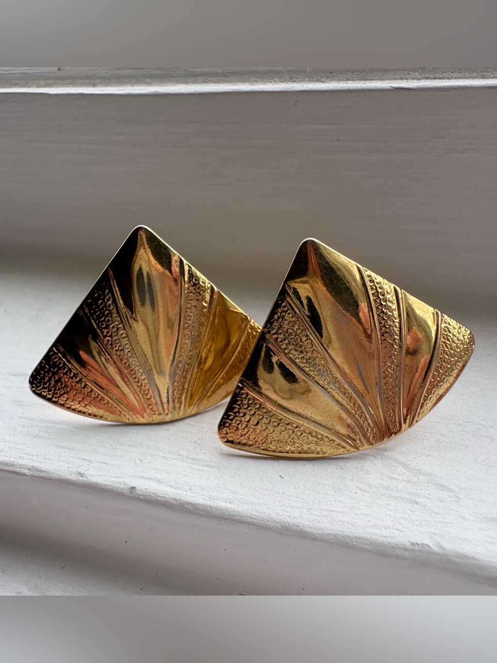 Gold FanShaped Statement ClipOn Earrings